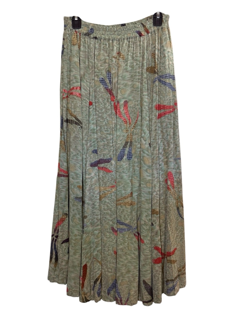 Global Village Women’s Wearable Art Dragonfly Print Flowy Rayon Maxi Skirt sz M